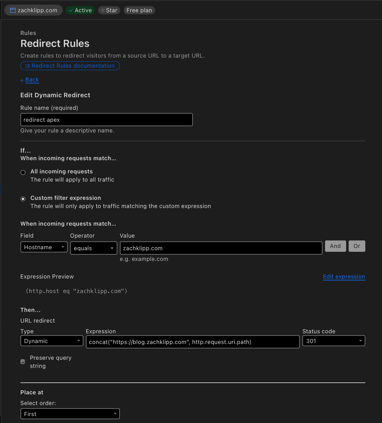 Screenshot of Cloudflare configuration