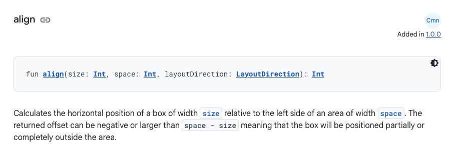 Screenshot of the API documentation for the align method linked from this image.
